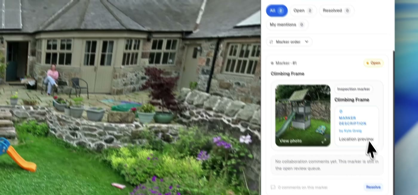 Shared inspection markers with location previews on a Lixel K2 scan